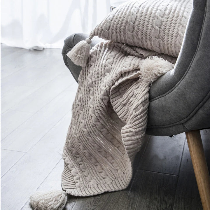 Stripe Knitted Pillow Case with Tassels