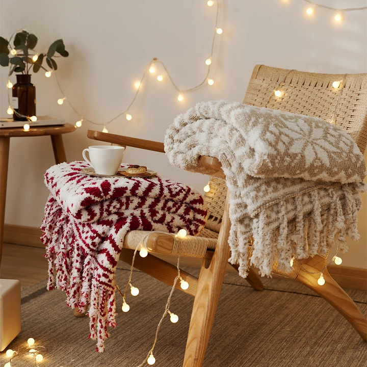 Winter Wonderland Knit Throw Blanket with Fringes