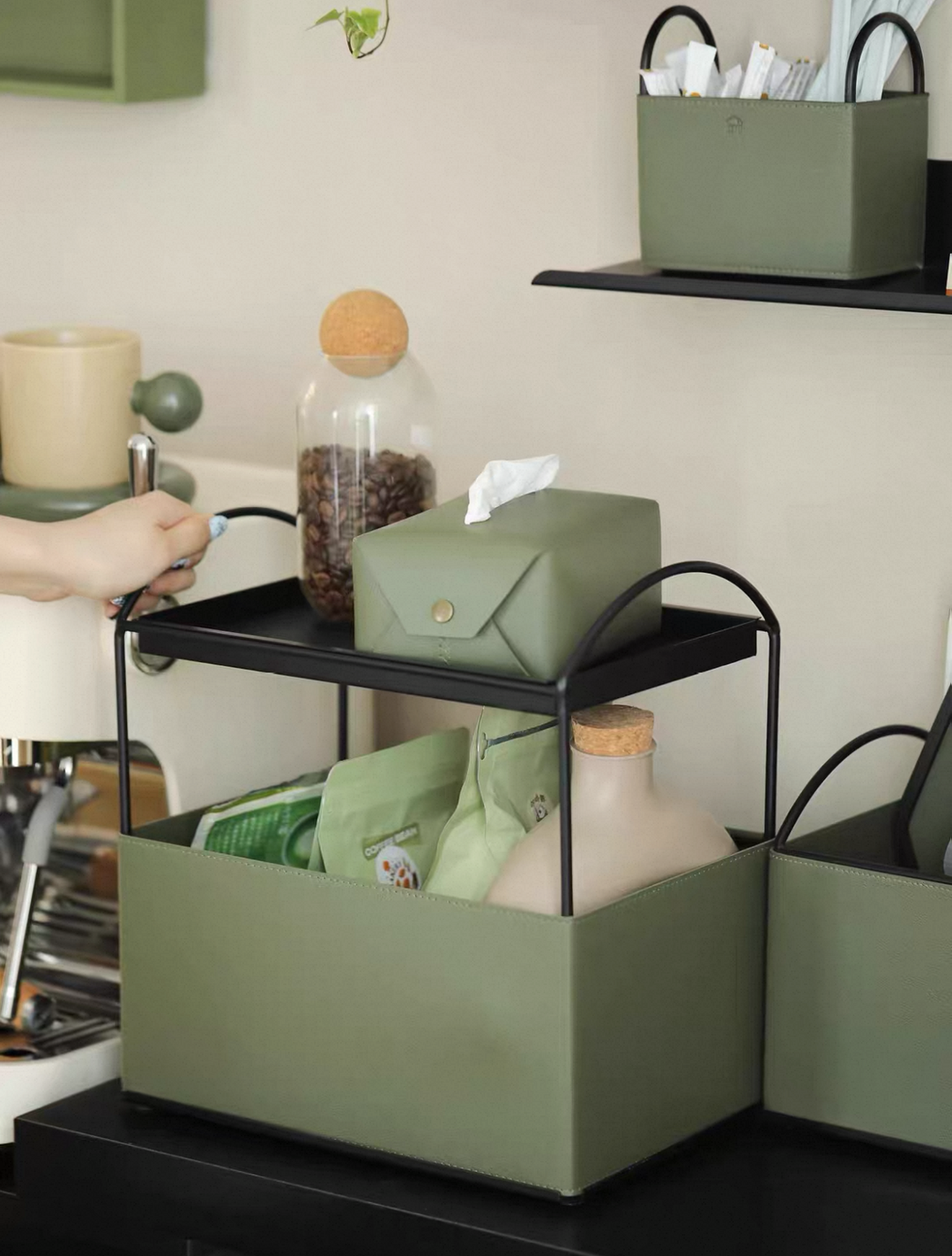 Dark Green Leather Storage Set