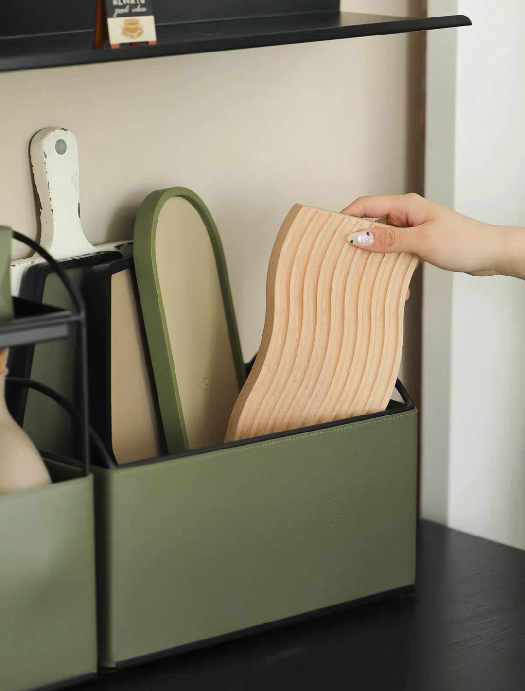 Dark Green Leather Storage Set