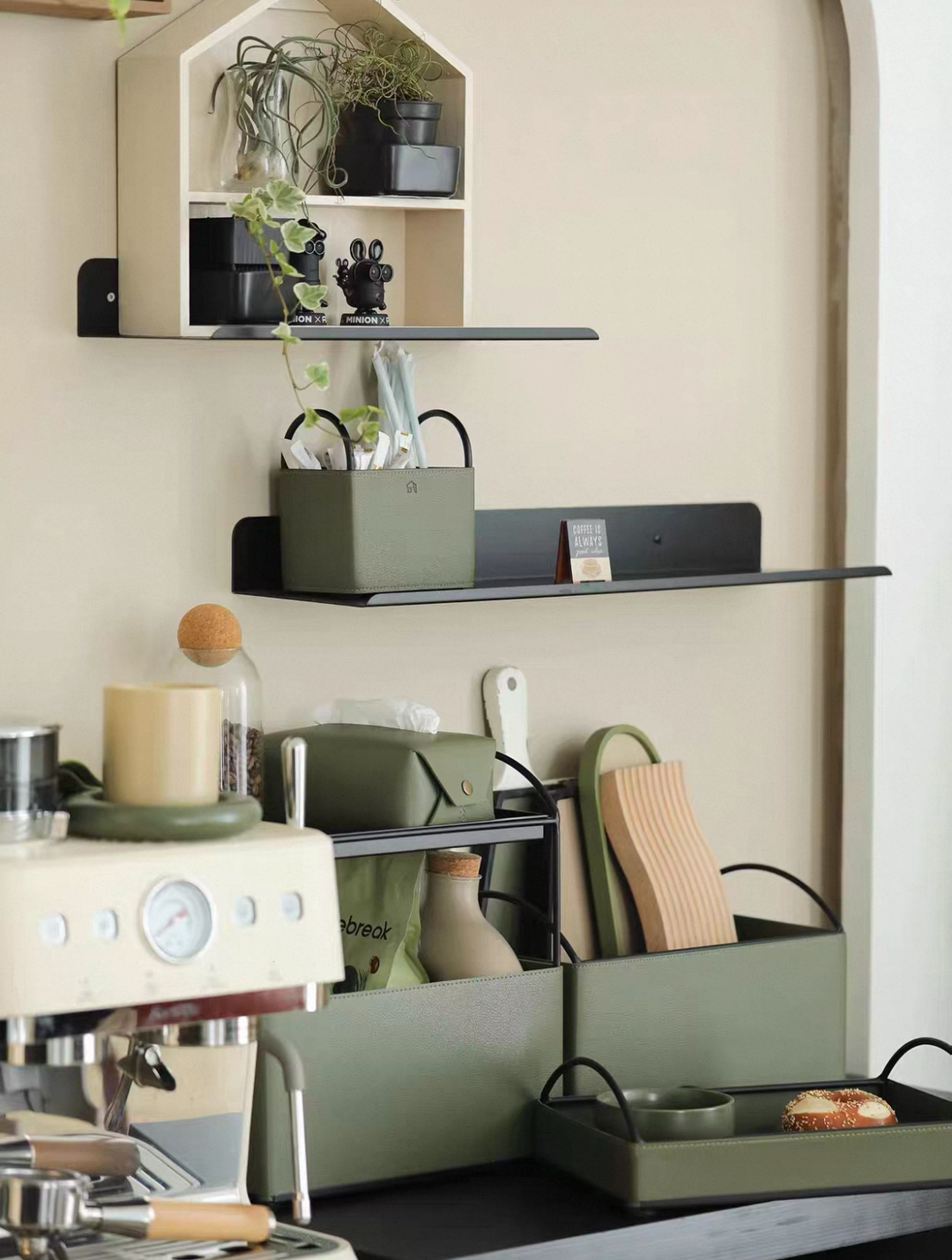 Dark Green Leather Storage Set