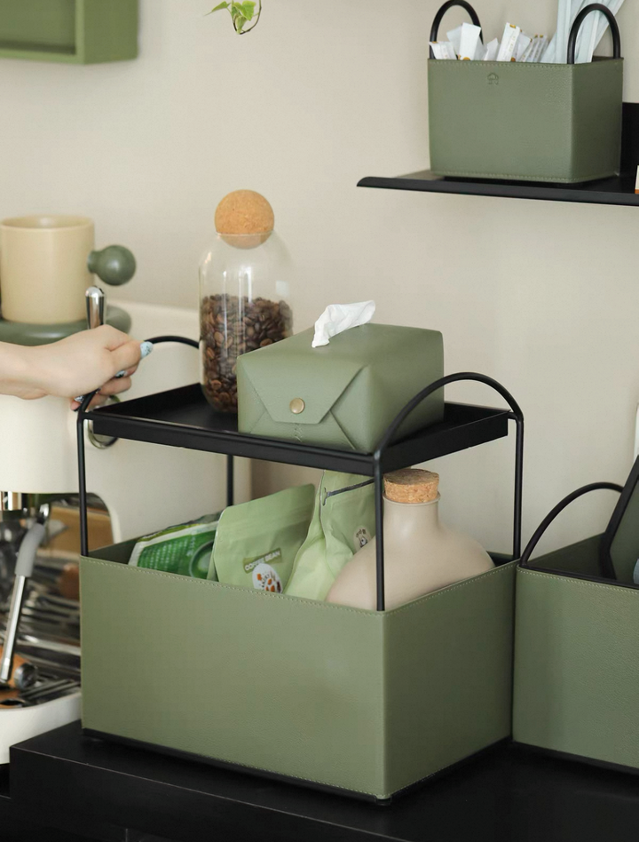 Dark Green Leather Storage Set