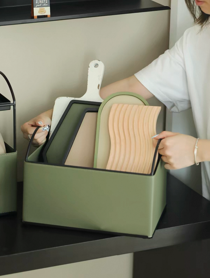 Dark Green Leather Storage Set