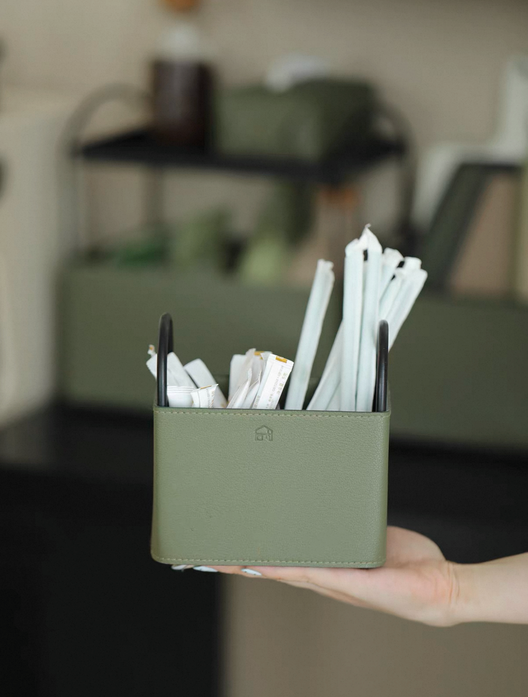 Dark Green Leather Storage Set