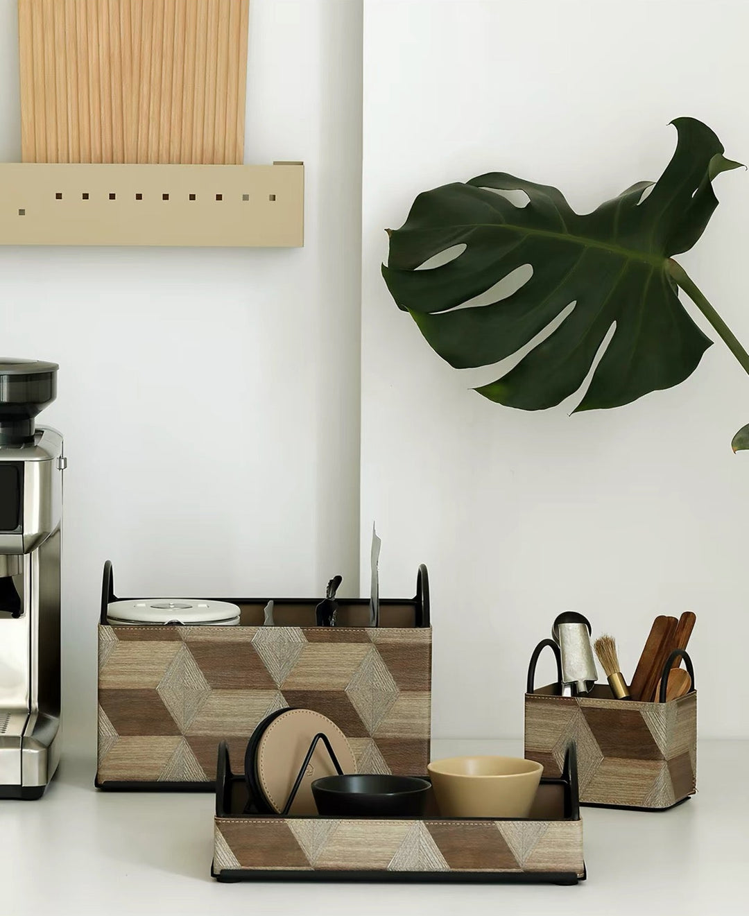 Wood Style Leather Basket Set