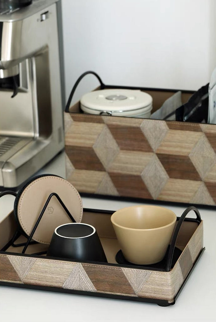Wood Style Leather Basket Set