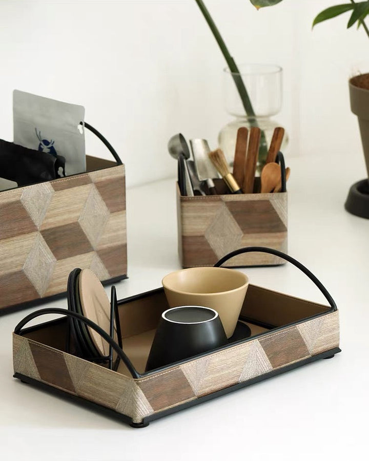 Wood Style Leather Basket Set