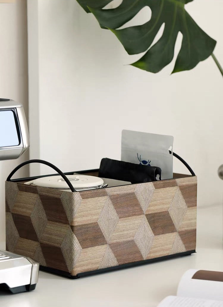 Wood Style Leather Basket Set