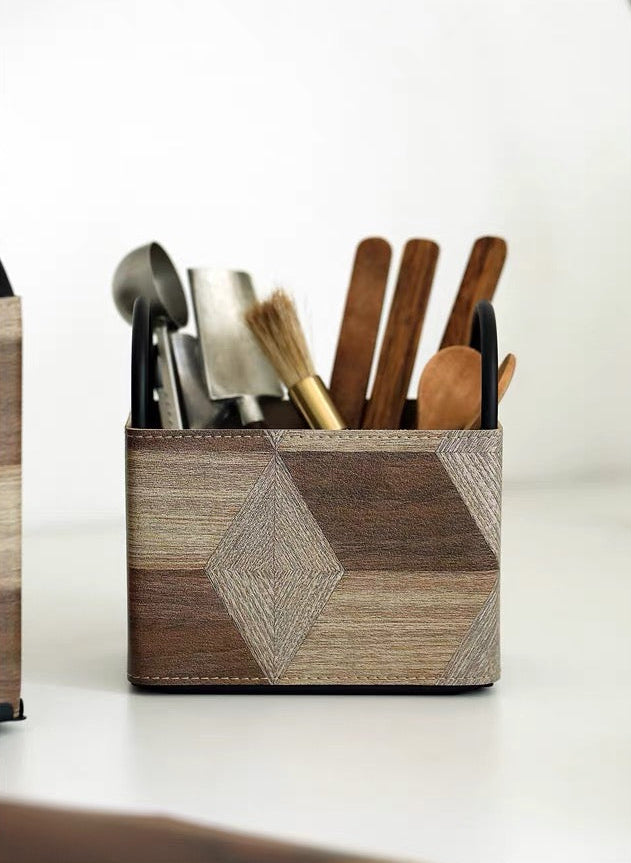 Wood Style Leather Basket Set