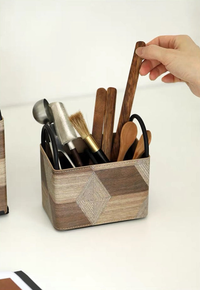 Wood Style Leather Basket Set