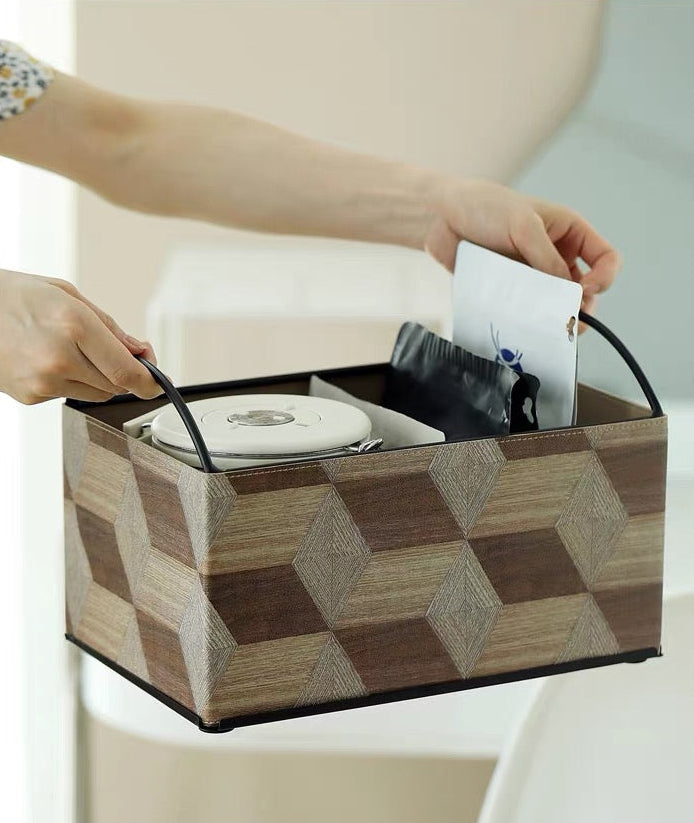 Wood Style Leather Basket Set
