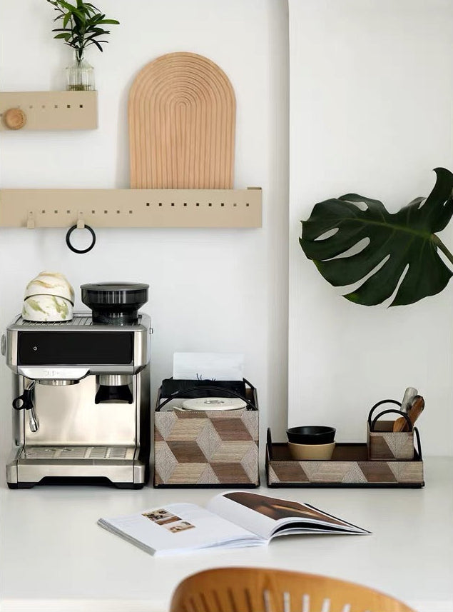 Wood Style Leather Basket Set