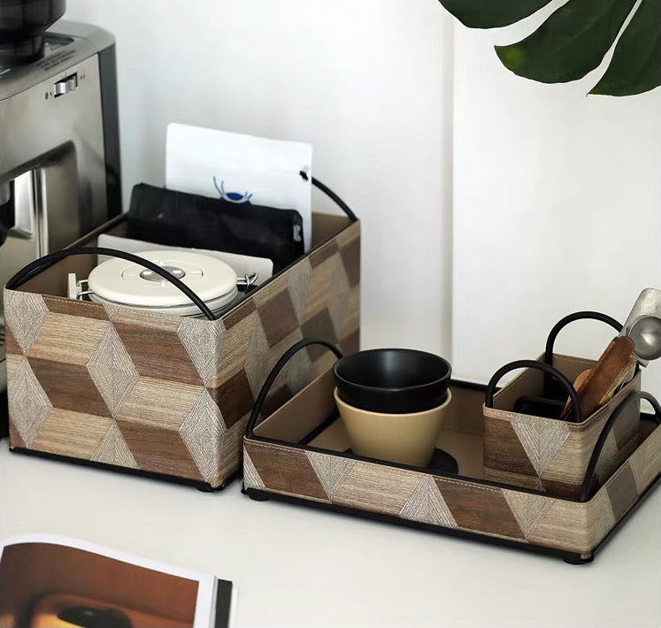 Wood Style Leather Basket Set