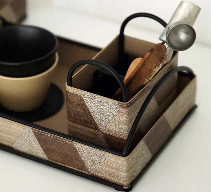 Wood Style Leather Basket Set