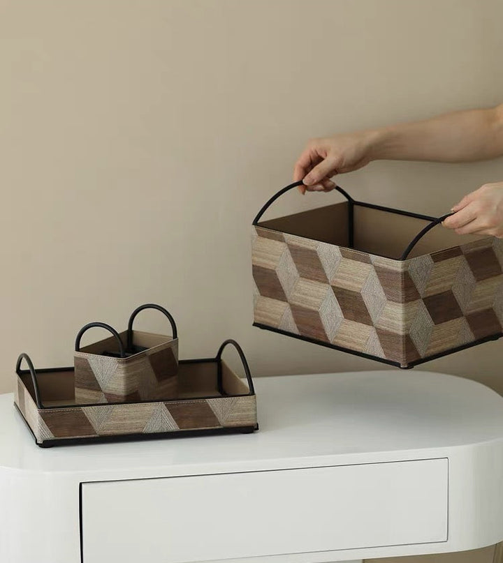 Wood Style Leather Basket Set