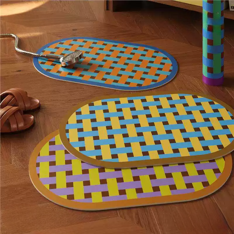 Woven Plaid Oval Bathroom Mat