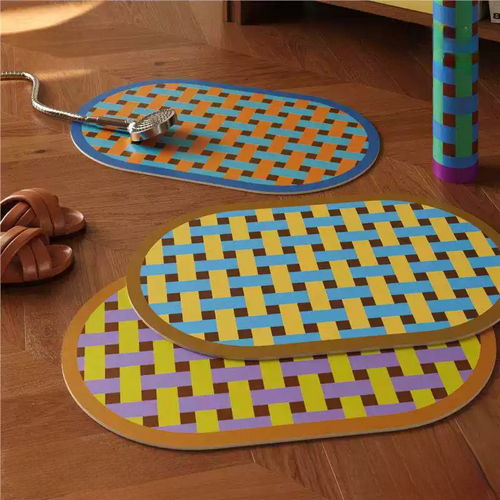 Woven Plaid Oval Bathroom Mat