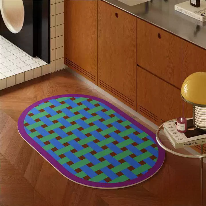 Woven Plaid Oval Bathroom Mat