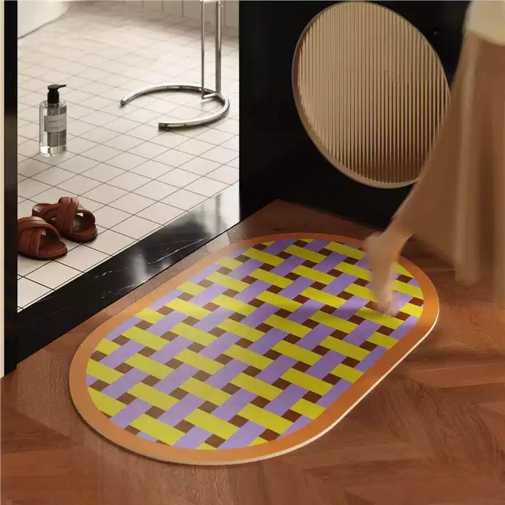 Woven Plaid Oval Bathroom Mat