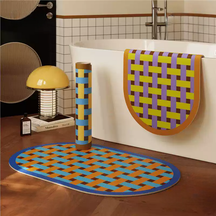 Woven Plaid Oval Bathroom Mat