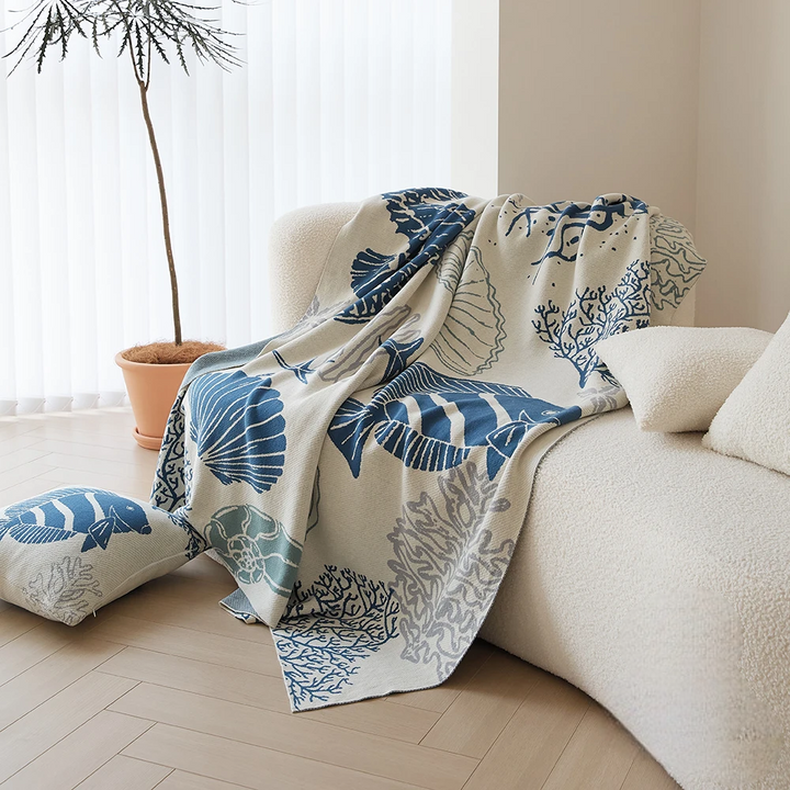 Blue Coastal Ocean Throw Blanket