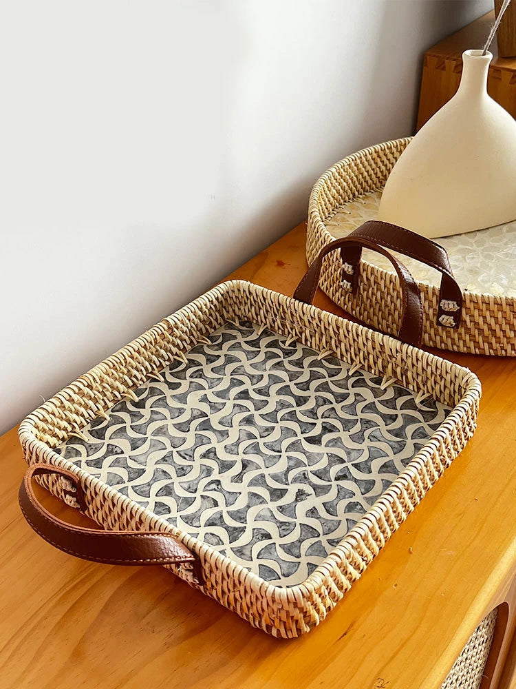 Retro Square Rattan Tray