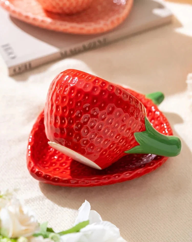 Detailed Strawberry Mug & Saucer Set