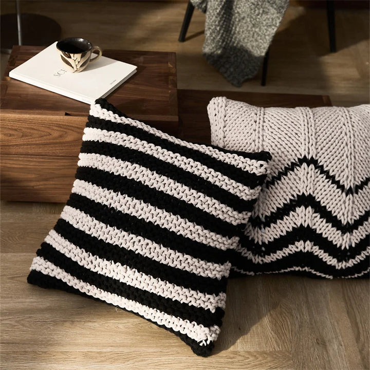 Black & Ivory Knit Geometric Pillows