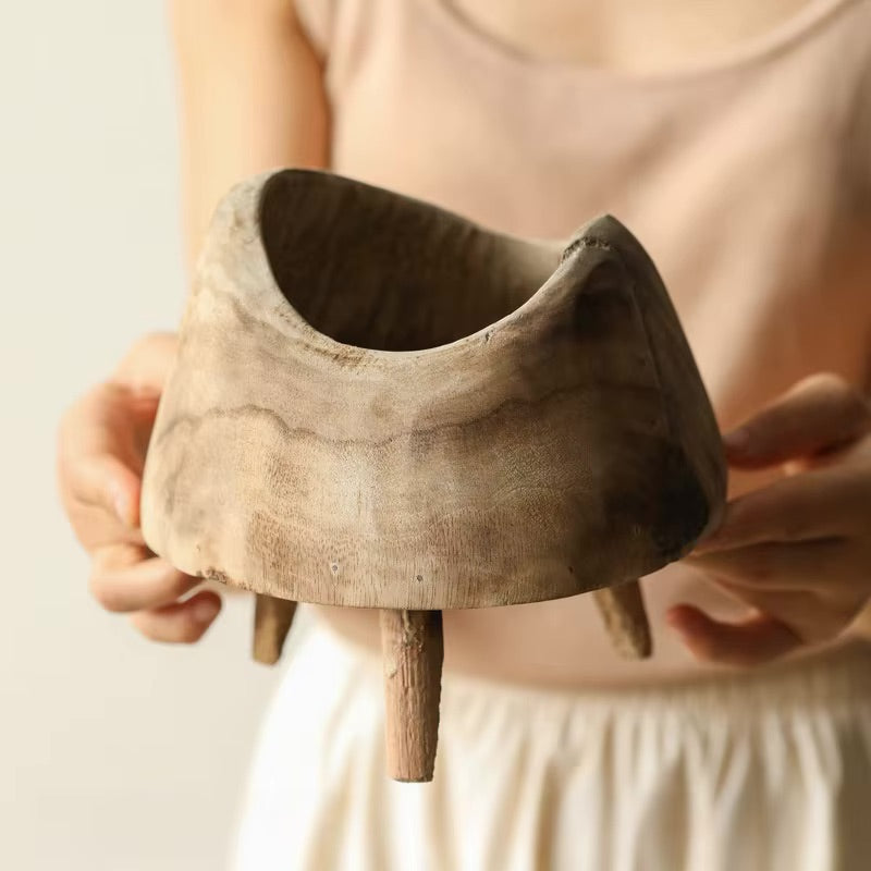 Solid Wood Fruit & Plant Bowl with Legs