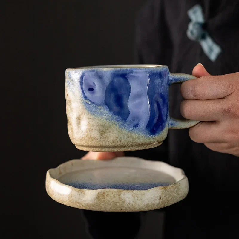 Coarse Pottery Mug & Saucer Set