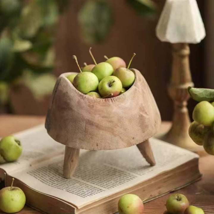 Solid Wood Fruit & Plant Bowl with Legs