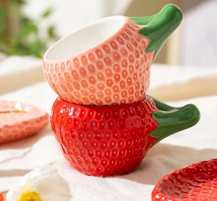 Detailed Strawberry Mug & Saucer Set