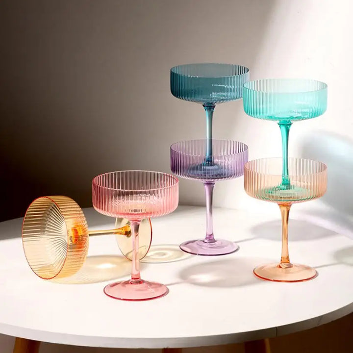 Ribbed Cocktail Goblet Glasses