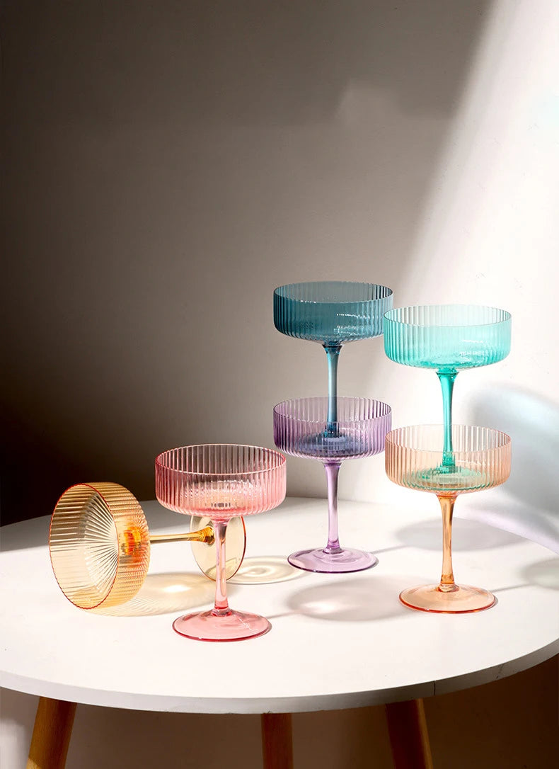 Ribbed Cocktail Goblet Glasses