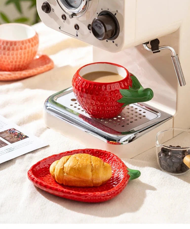 Detailed Strawberry Mug & Saucer Set