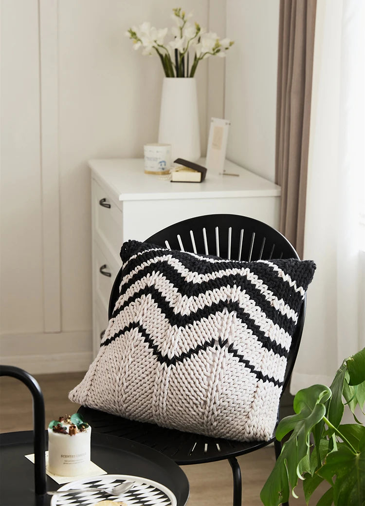 Black & Ivory Knit Geometric Pillows