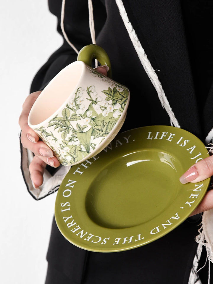 Green Message Mug and Saucer Set