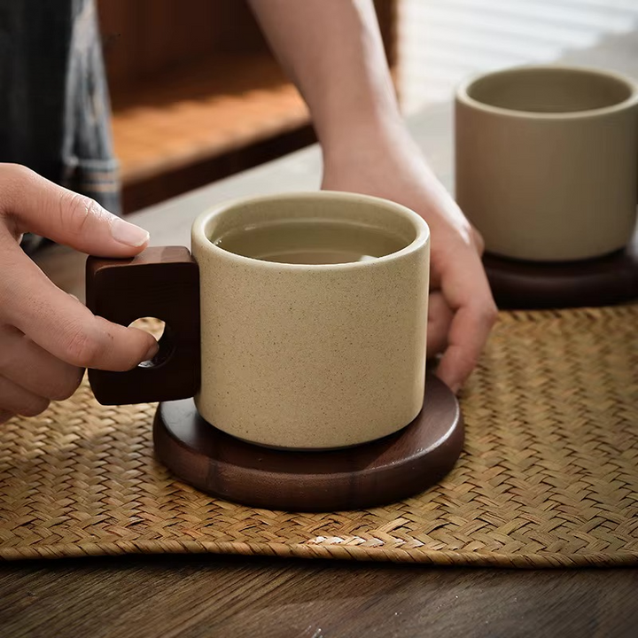 Retro Earthenware Mug with Coaster