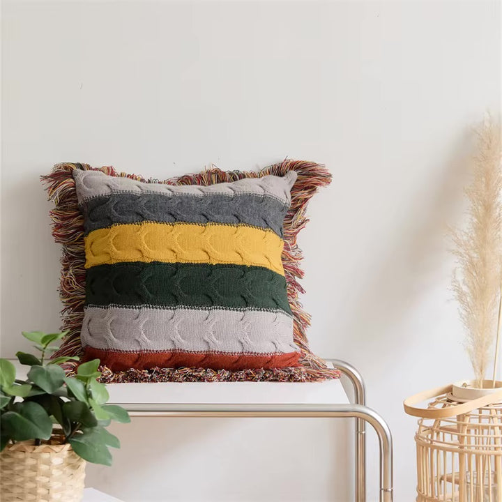 Crochet Contrast Color Blanket + Pillow