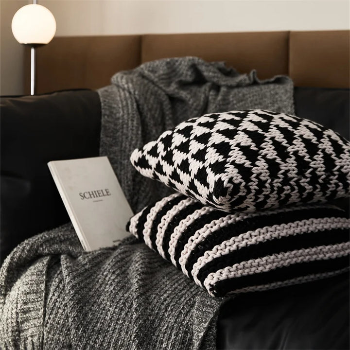 Black & Ivory Knit Geometric Pillows