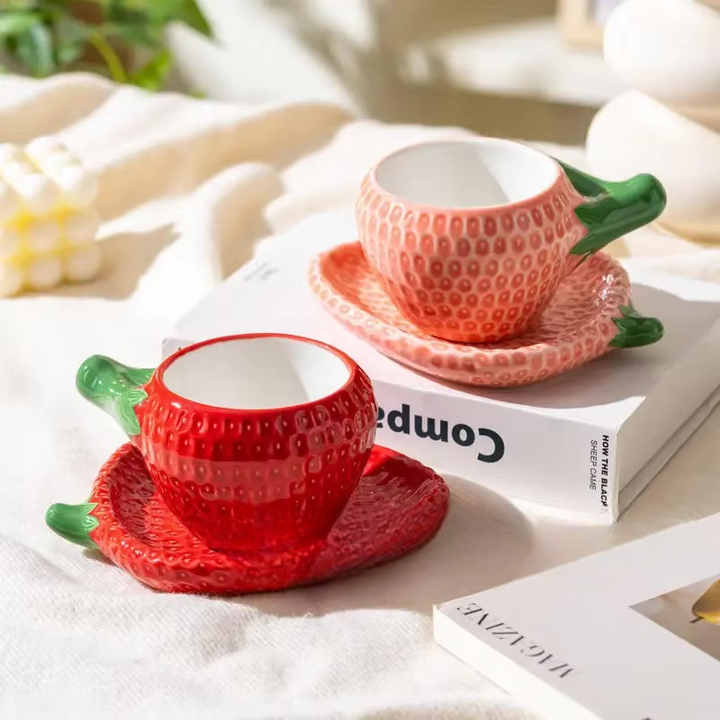 Detailed Strawberry Mug & Saucer Set