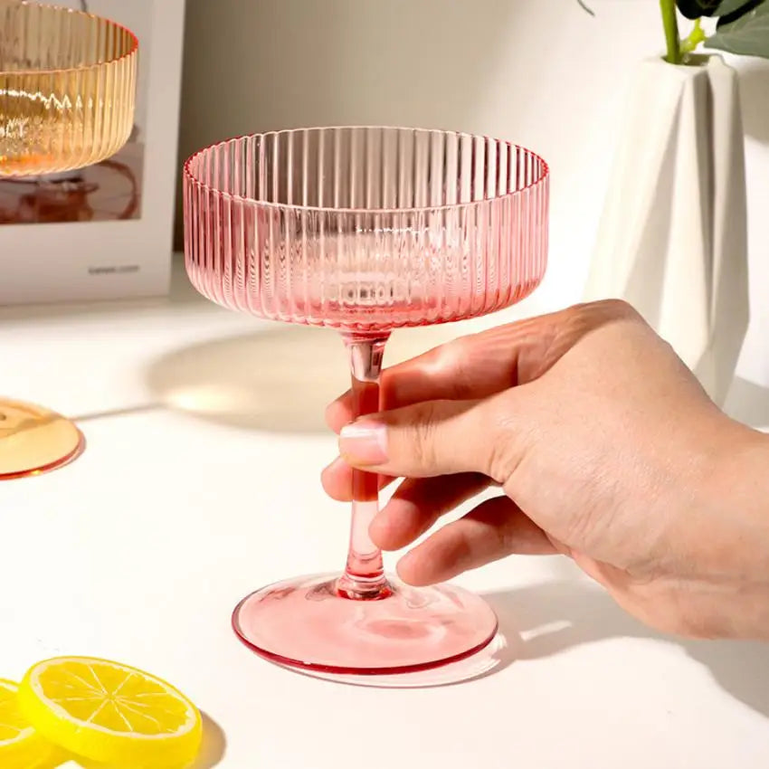 Ribbed Cocktail Goblet Glasses