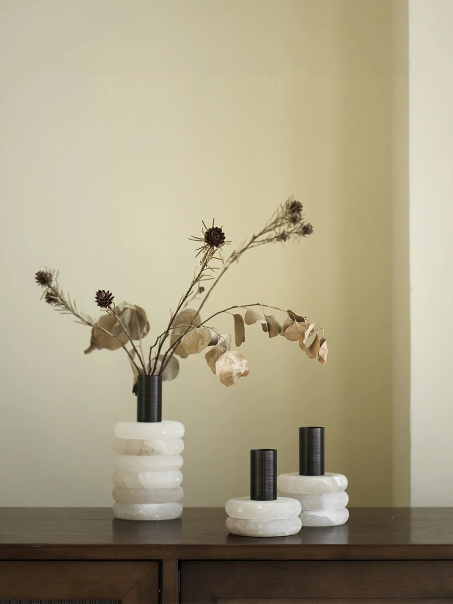 Minimalist White Onyx Marble Vases