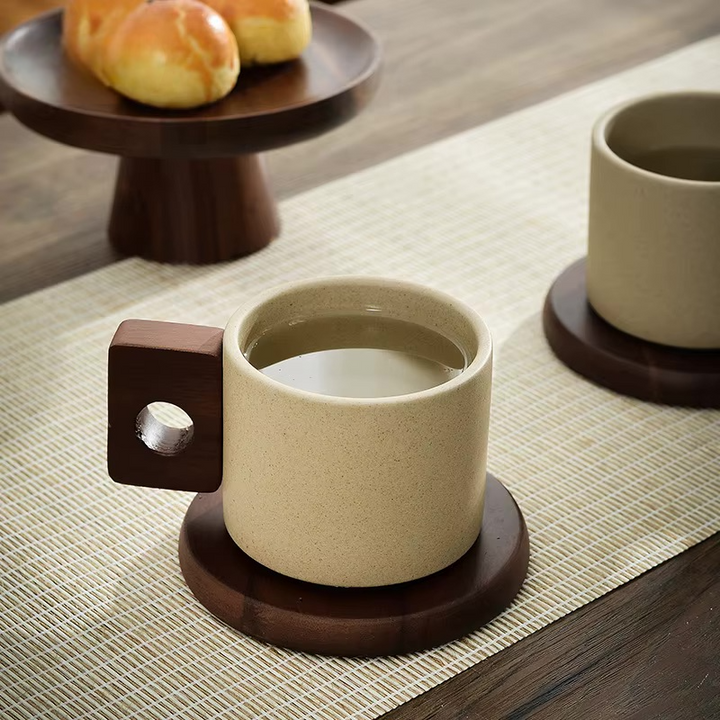 Retro Earthenware Mug with Coaster