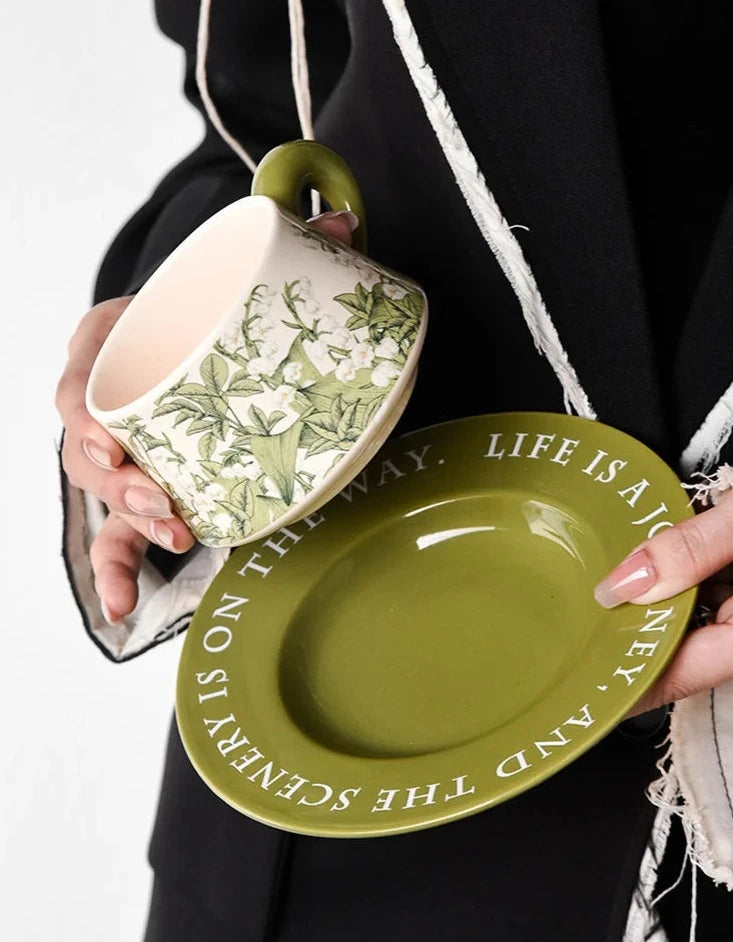 Green Message Mug and Saucer Set