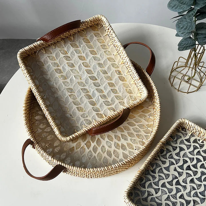 Retro Square Rattan Tray