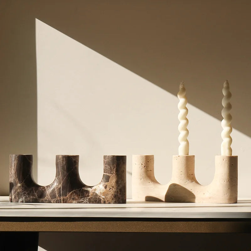 Marble Three-Taper Candle Holders