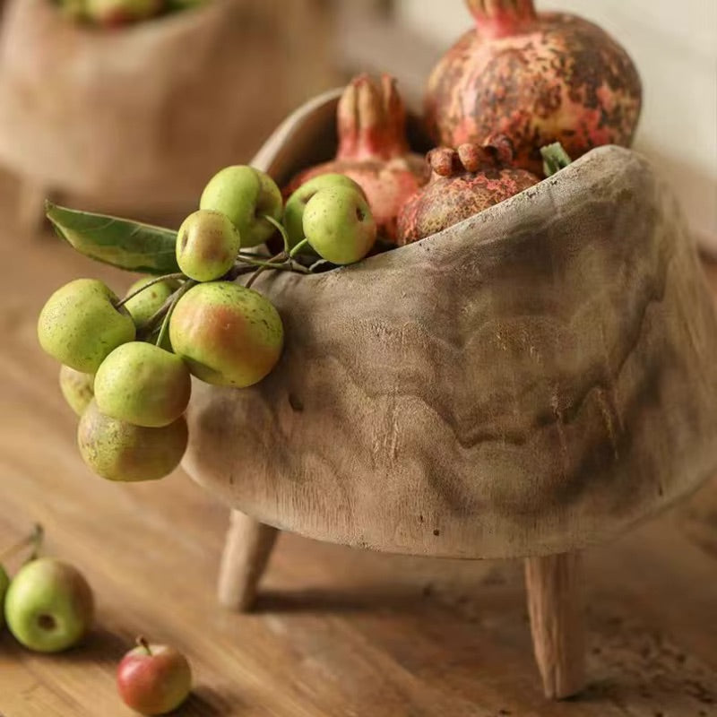 Solid Wood Fruit & Plant Bowl with Legs