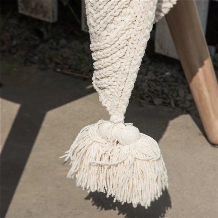 Knitted Chenille Stripe Blanket + Pillows with Tassels