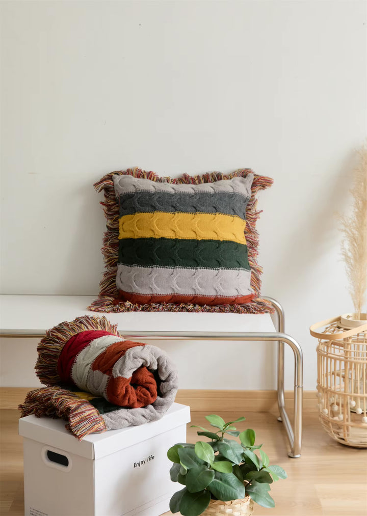 Crochet Contrast Color Blanket + Pillow